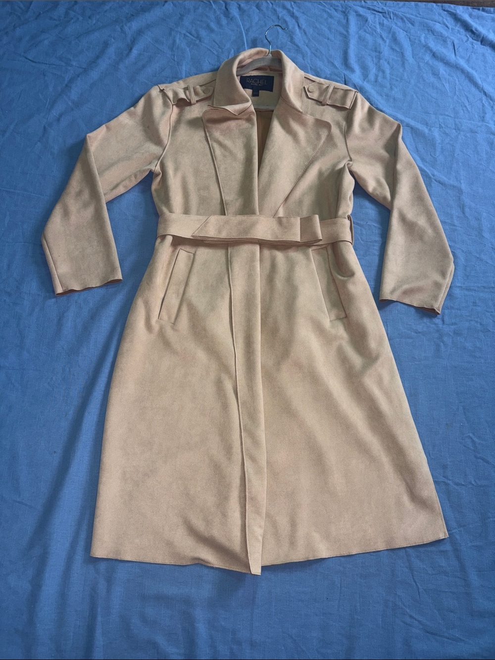 Rachel Roy  Light Beige Wool-Blend Belted Trench Coat Medium